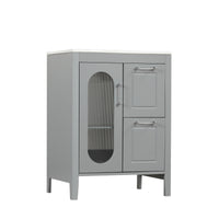 24" Bathroom Vanity With Sink, Bathroom Vanity Cabinet With Two Drawers And Door, Adjustable Shelf, Solid Wood And Mdf, Grey Grey Solid Wood Mdf