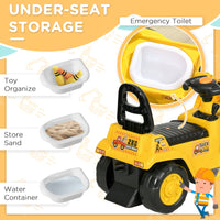 Ride On Excavator With Under Seat Storage, Pull Cart Kids Bulldozer For Boys & Girls, Sit And Scoot Construction Toy With Horn, Front Loader Shovel, For Sand And Snow, Ages 3 Years Old Yellow Abs