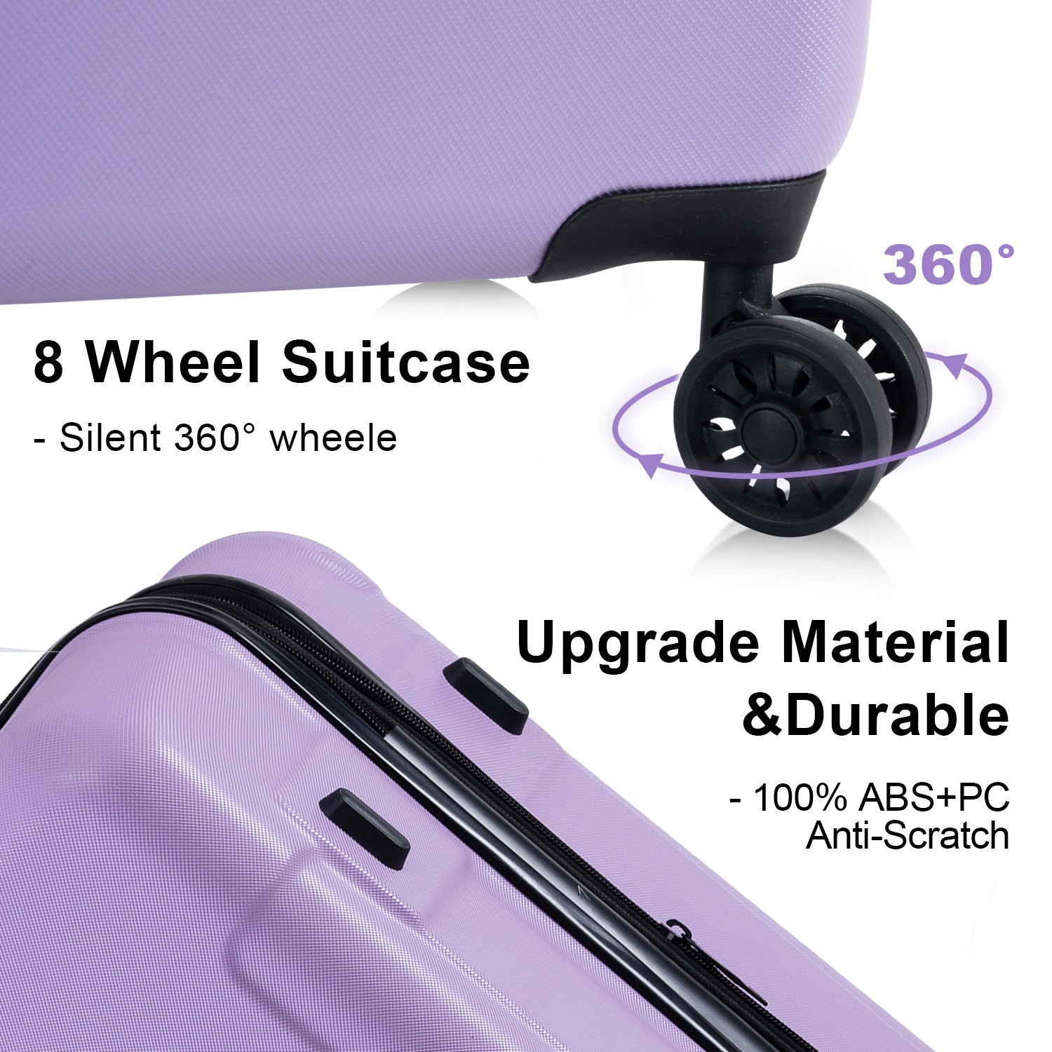 Luggage Sets Model Expandable Abs Pc 3 Piece Sets With Spinner Wheels Lightweight Tsa Lock 20 24 28 , Light Purple Light Purple Abs Pc