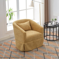 360 Degree Swivel Accent Armchair Linen Blend Musted Yellow Mustard Yellow Upholstered