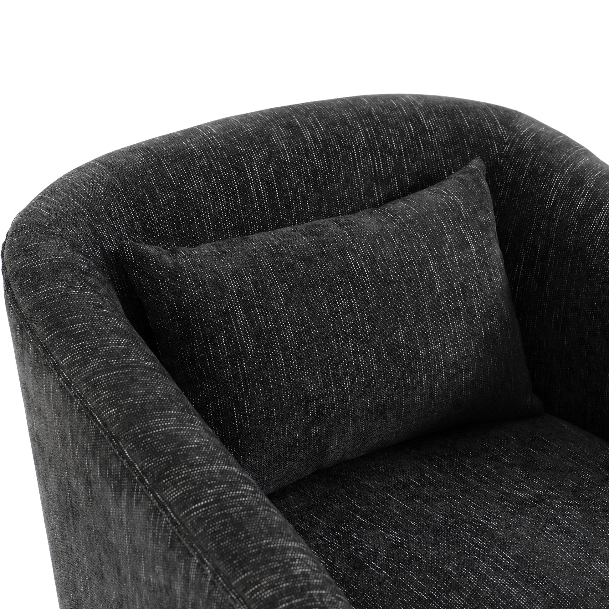 360 Degree Swivel Accent Armchair Linen Blend Black Black Upholstered