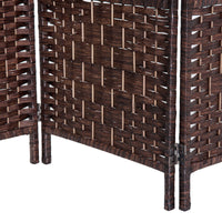 6' Tall Wicker Weave 4 Panel Room Divider Privacy Screen Brown Brown Wood