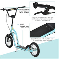 Youth Scooter Front And Rear Caliper Dual Brakes 12 Inch Inflatable Front Wheel Ride On Toy For Age 5 , Blue Blue Metal