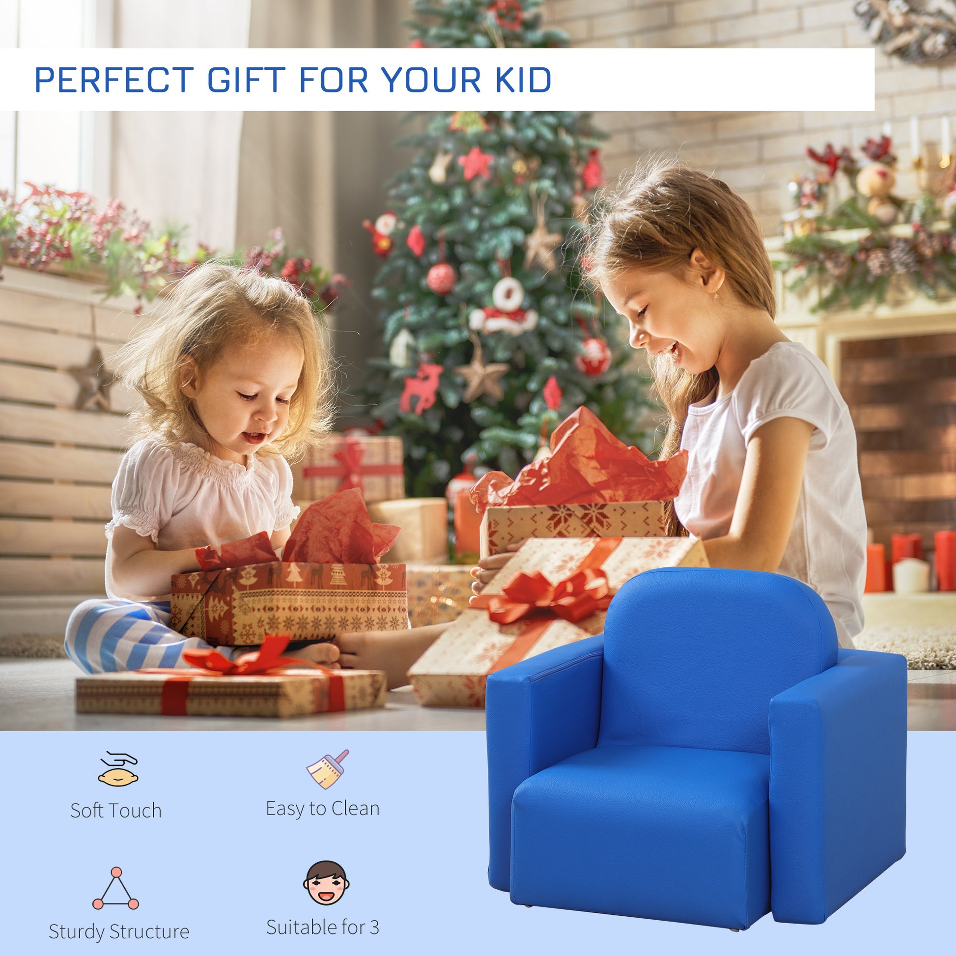 2 In 1 Multifunctional Kids Sofa Convertible Table And Chair Set For 3 Years Old Boys Girls, Blue Blue Wood