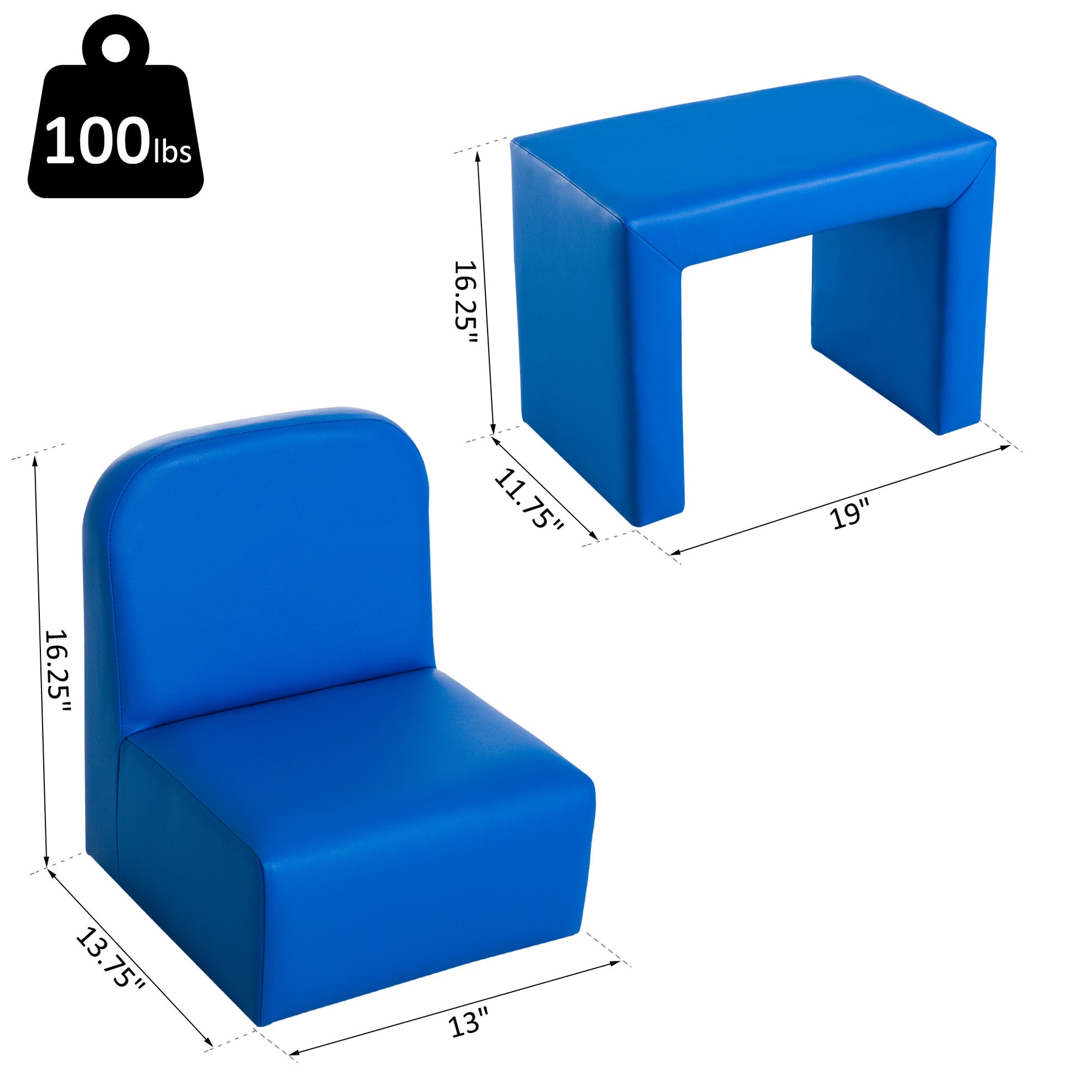 2 In 1 Multifunctional Kids Sofa Convertible Table And Chair Set For 3 Years Old Boys Girls, Blue Blue Wood