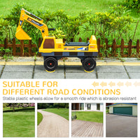No Power 2 In 1 Ride On Excavator With Helmet And Claw, Construction Truck Set, Multi Functional Digger With Storage, Light And Music, Yellow Yellow Abs