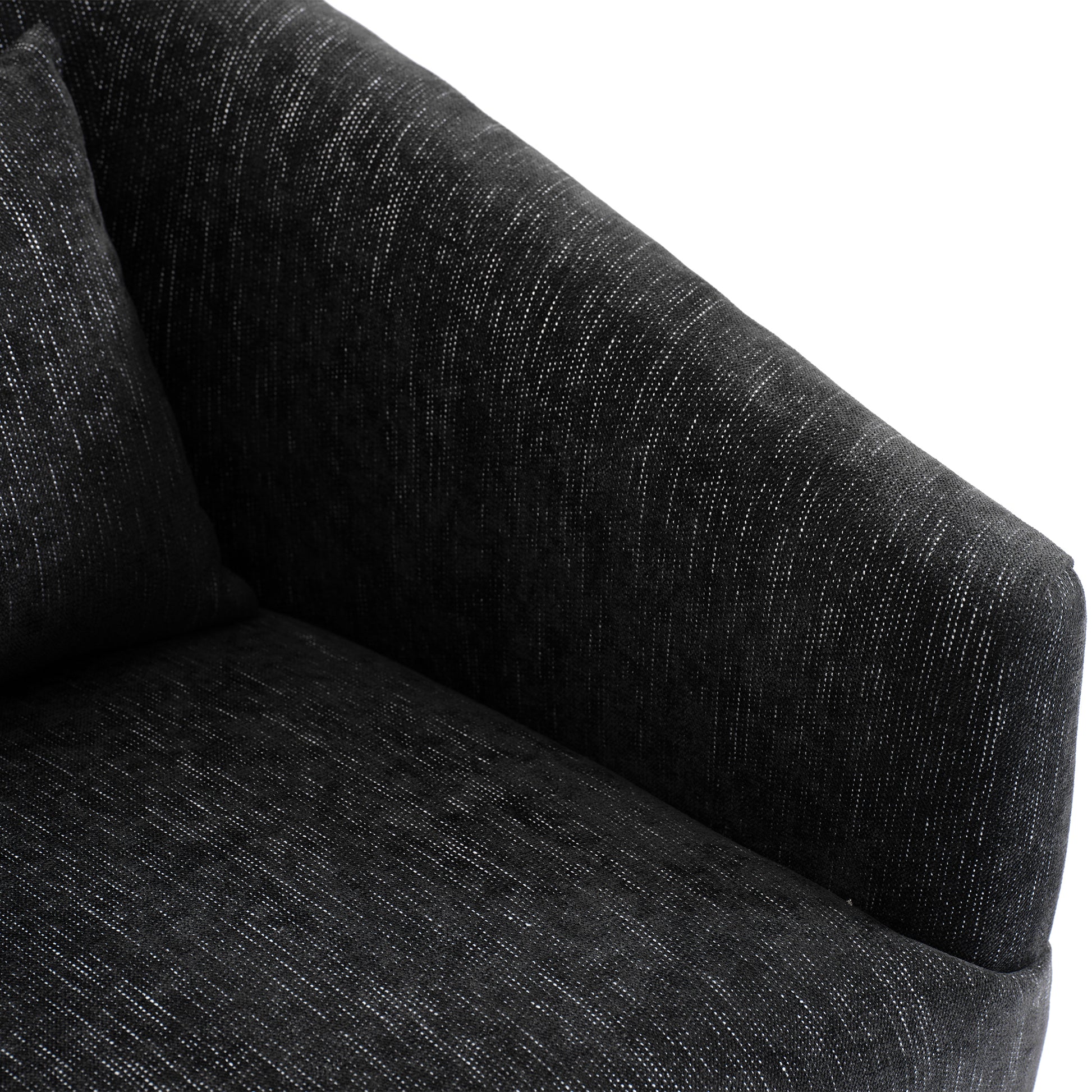 360 Degree Swivel Accent Armchair Linen Blend Black Black Upholstered