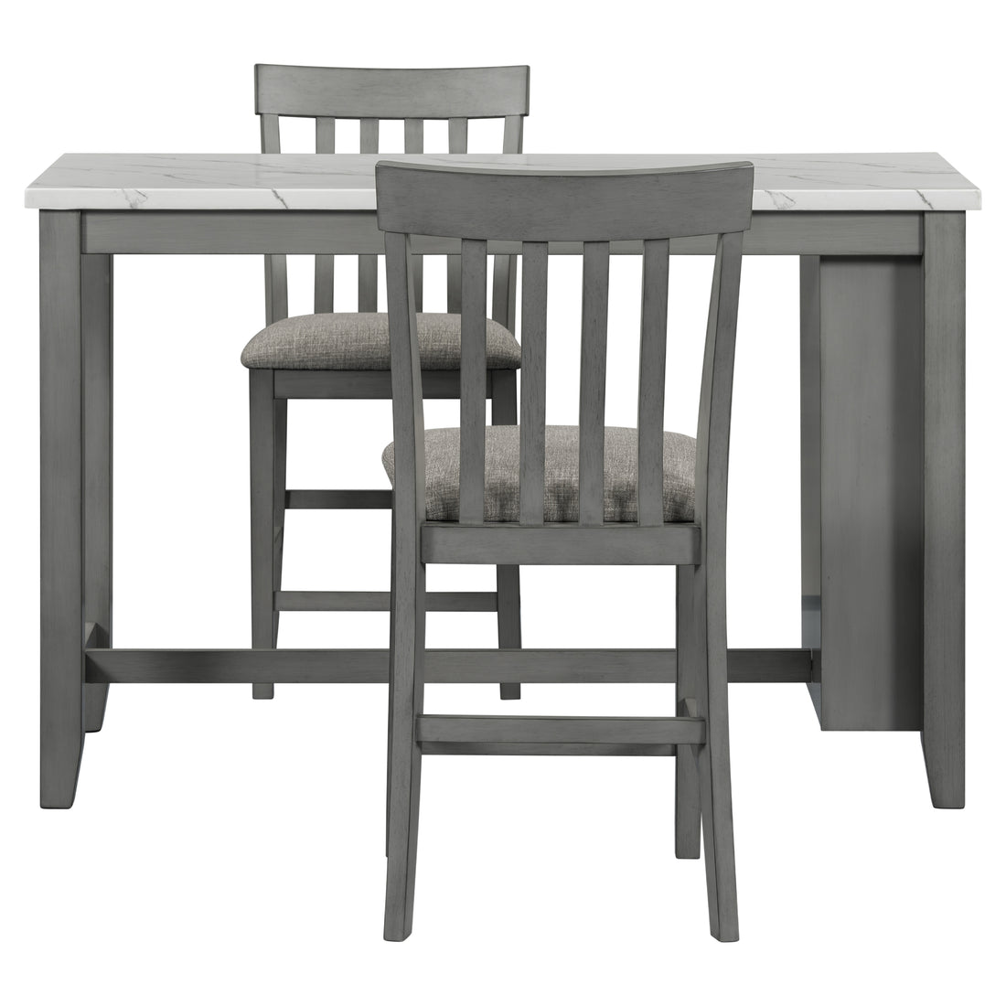 3 Piece Counter Height Dining Table Set With Built In Storage Shelves, One Faux Marble Top Dining Table And 2 Counter Chairs With Footrest,Grey Grey Mdf