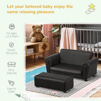 Kids Sofa Set With Footstool For Toddlers And Babies, Kids Couch For Playroom, Nursery, Living Room, Bedroom Furniture, Black Black Wood