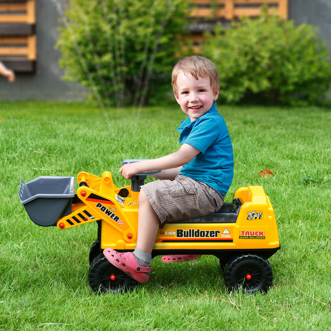 Kids Bulldozer Ride On Toy For Toddler With Tough Wheels, Outdoor Construction Toy With Controllable Digging Bucket, Yellow Yellow Abs