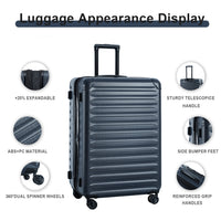 Luggage Sets Model Expandable Abs Pc 3 Piece Sets With Spinner Wheels Lightweight Tsa Lock 20 24 28 ,Navy Blue Navy Blue Abs Pc