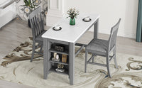 3 Piece Counter Height Dining Table Set With Built In Storage Shelves, One Faux Marble Top Dining Table And 2 Counter Chairs With Footrest,Grey Grey Mdf