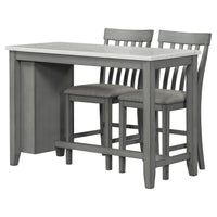 3 Piece Counter Height Dining Table Set With Built In Storage Shelves, One Faux Marble Top Dining Table And 2 Counter Chairs With Footrest,Grey Grey Mdf