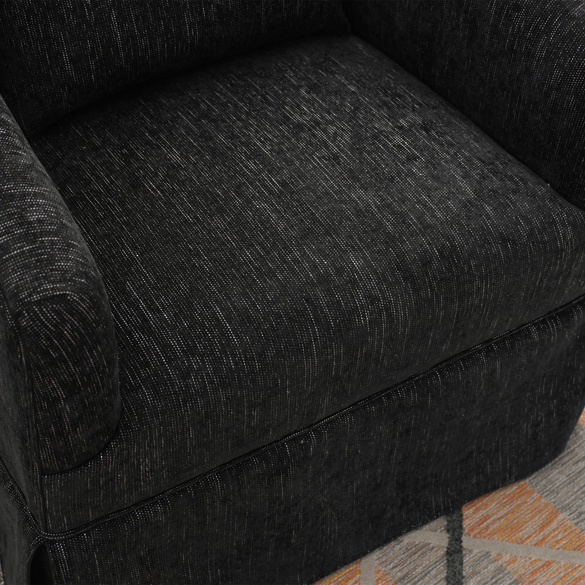 360 Degree Swivel Accent Armchair Linen Blend Black Black Upholstered