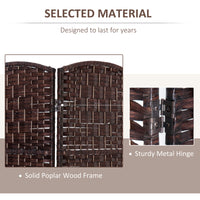 6' Tall Wicker Weave 3 Panel Room Divider Privacy Screen Brown Brown Wood