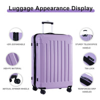 Luggage Sets Model Expandable Abs Pc 3 Piece Sets With Spinner Wheels Lightweight Tsa Lock 20 24 28 , Light Purple Light Purple Abs Pc