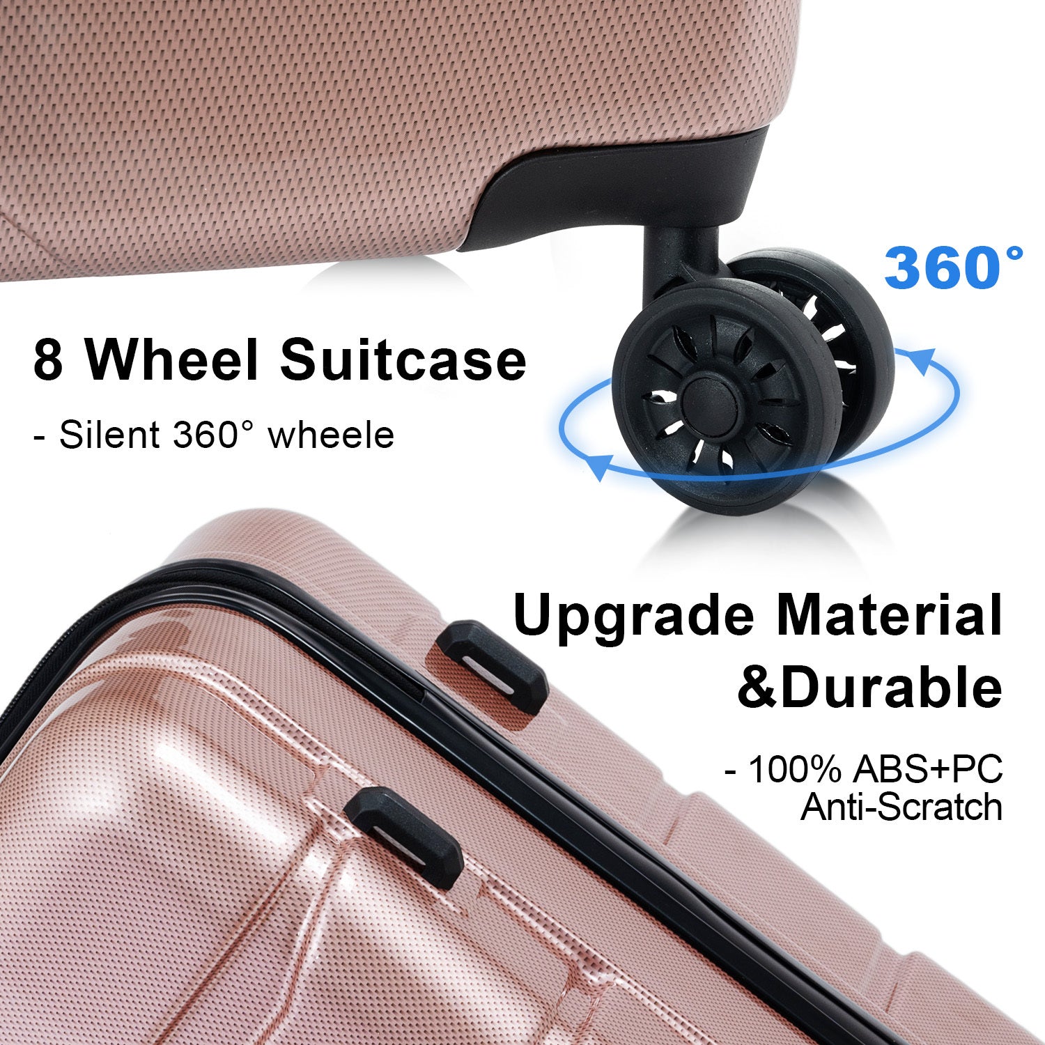 Luggage Sets Abs Pc Hardshell 3Pcs Clearance Luggage Hardside Lightweight Durable Suitcase Sets Spinner Wheels Suitcase With Tsa Lock 20 24 28 , Rosegold Rose Gold Abs Pc