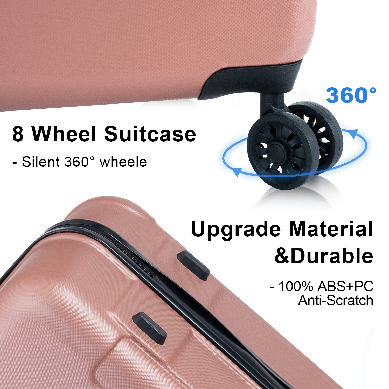 Luggage Sets Abs Pc Hardshell 3Pcs Clearance Luggage Hardside Lightweight Durable Suitcase Sets Spinner Wheels Suitcase With Tsa Lock 20 24 28 ,Rosegold Rose Gold Abs Pc