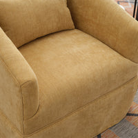 360 Degree Swivel Accent Armchair Linen Blend Musted Yellow Mustard Yellow Upholstered