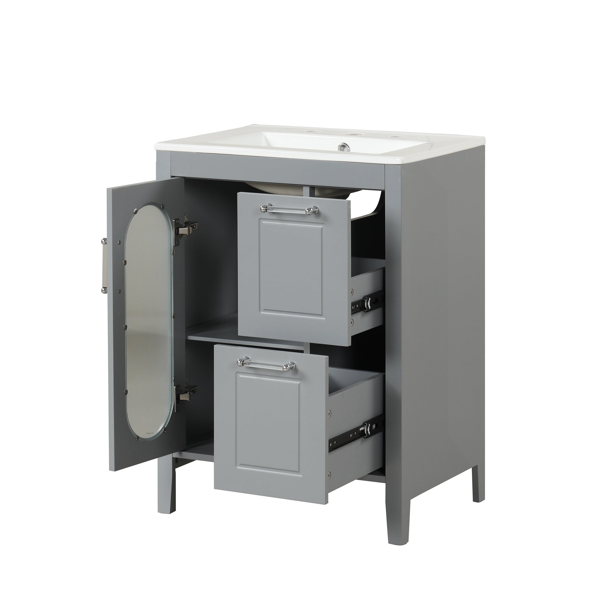 24" Bathroom Vanity With Sink, Bathroom Vanity Cabinet With Two Drawers And Door, Adjustable Shelf, Solid Wood And Mdf, Grey Grey Solid Wood Mdf