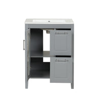 24" Bathroom Vanity With Sink, Bathroom Vanity Cabinet With Two Drawers And Door, Adjustable Shelf, Solid Wood And Mdf, Grey Grey Solid Wood Mdf