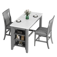 3 Piece Counter Height Dining Table Set With Built In Storage Shelves, One Faux Marble Top Dining Table And 2 Counter Chairs With Footrest,Grey Grey Mdf