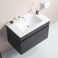 30 Inch Wall Mounted Bathroom Vanity With White Ceramic Basin,Two Soft Close Cabinet Doors, Solid Wood,Excluding Faucets,Black Black Solid Wood