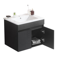 24 Inch Wall Mounted Bathroom Vanity With White Ceramic Basin,Two Soft Close Cabinet Doors, Solid Wood,Excluding Faucets,Black Black Solid Wood