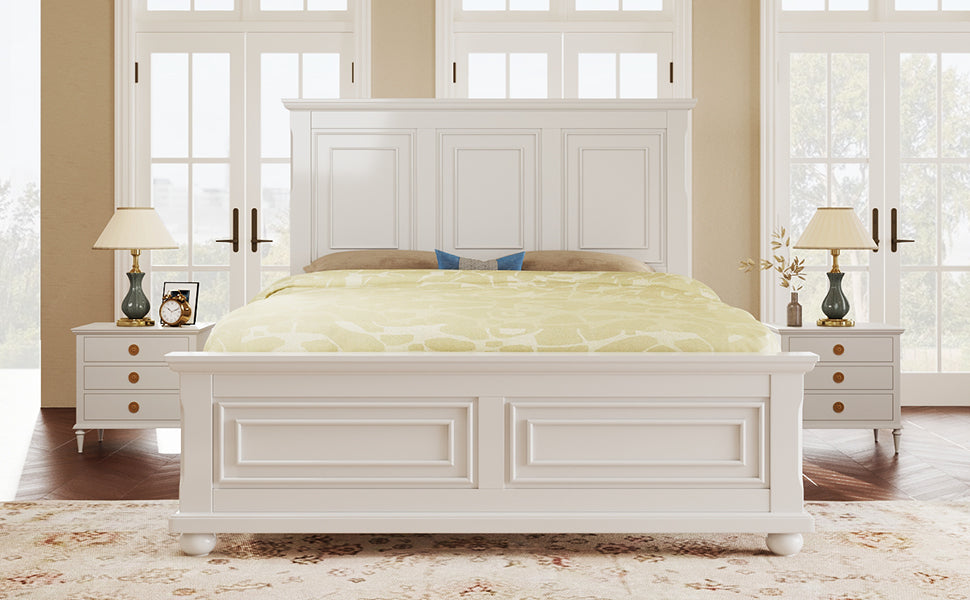 Traditional Town And Country Style Pinewood Vintage Queen Bed, White Queen White Pine