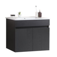 24 Inch Wall Mounted Bathroom Vanity With White Ceramic Basin,Two Soft Close Cabinet Doors, Solid Wood,Excluding Faucets,Black Black Solid Wood