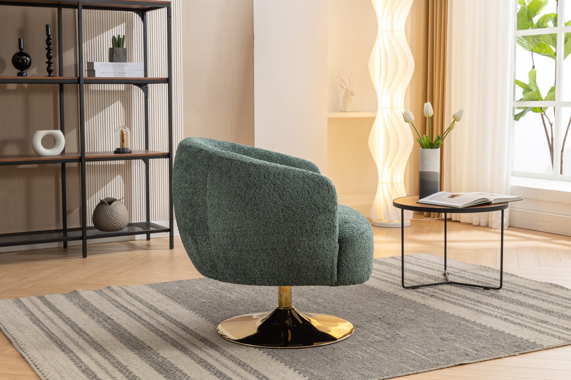 048 Chenille Fabric Accent Swivel Chair With Gold Metal Round Base,Green Green White Primary Living Space Modern Eucalyptus Foam Chenille