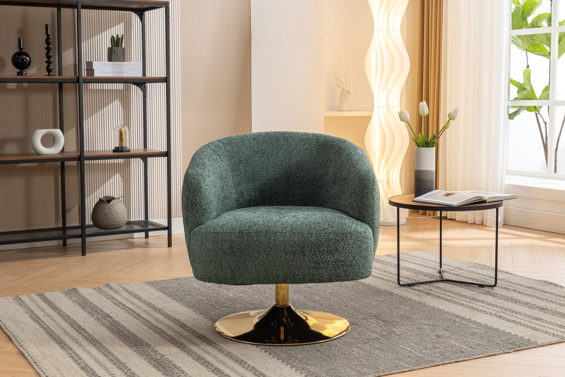 048 Chenille Fabric Accent Swivel Chair With Gold Metal Round Base,Green Green White Primary Living Space Modern Eucalyptus Foam Chenille