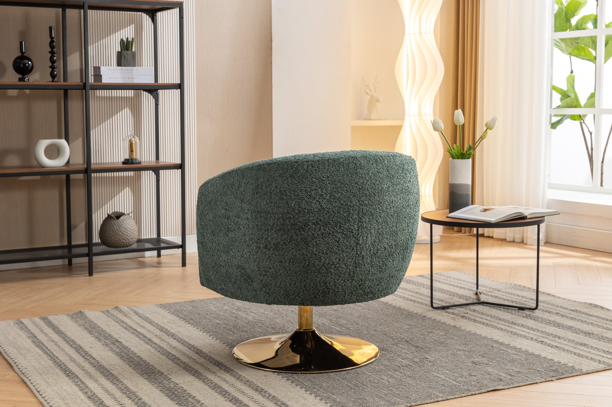 048 Chenille Fabric Accent Swivel Chair With Gold Metal Round Base,Green Green White Primary Living Space Modern Eucalyptus Foam Chenille