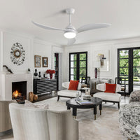 52 Inch Indoor With Dimmable Led Light 3 Solid Wood Blades Remote Control Reversible Dc Motor White For Living Room White Metal & Wood