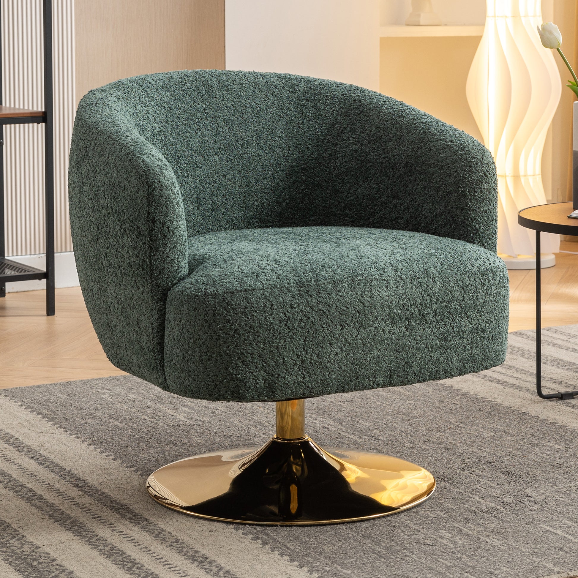 048 Chenille Fabric Accent Swivel Chair With Gold Metal Round Base,Green Green White Primary Living Space Modern Eucalyptus Foam Chenille