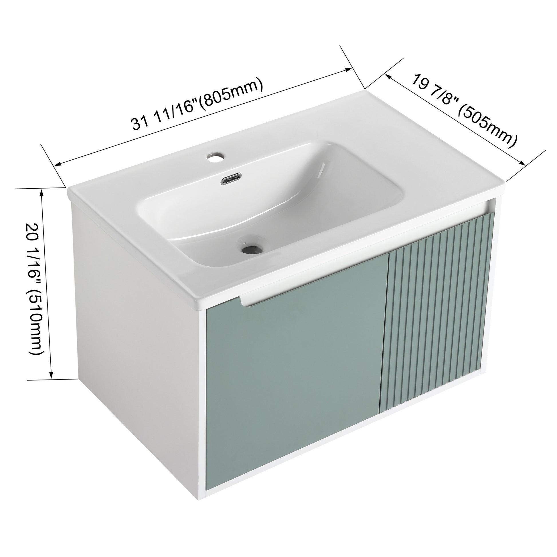 Floating Bathroom Vanity With Sink 32 Inch For Bathroom, Bathroom Vanity With Soft Close Door Mint Green Bathroom Wall Mounted Modern Plywood