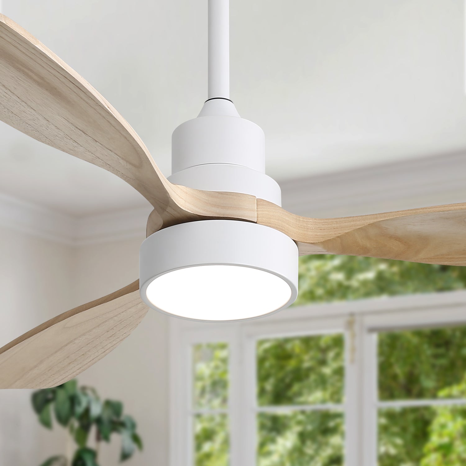 48 Inch Modern S 3 Wood Fan Blade Noiseless Reversible Motor Smart Remote Control White Metal & Wood