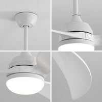 52 Inch Indoor With Dimmable Led Light 3 Solid Wood Blades Remote Control Reversible Dc Motor White For Living Room White Metal & Wood