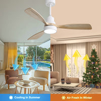 48 Inch Modern S 3 Wood Fan Blade Noiseless Reversible Motor Smart Remote Control White Metal & Wood