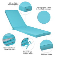 2Pcs Set Outdoor Lounge Chair Cushion Replacement Patio Funiture Seat Cushion Chaise Lounge Cushion Sky Blue Yes Lounge Blue Uv Resistant Frame Fade Resistant Cushion 2 Person Seating Group Polyester