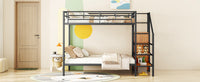 Full Over Full Metal Bunk Bed With Lateral Storage Ladder And Wardrobe, Black Black Iron