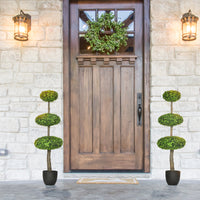 Homcom Set Of 2 Artificial Boxwood Topiary Trees In Pots, 43.25" Artificial Plants Faux Trees For Home Office, Living Room Decor, Indoor & Outdoor Green Cement