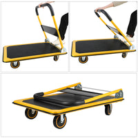 Platform Truck Hand Truck Large Size Foldable Dolly Cart For Moving Easy Storage And 360 Degree Swivel Wheels 660Lbs Weight Capacity Yellow Steel