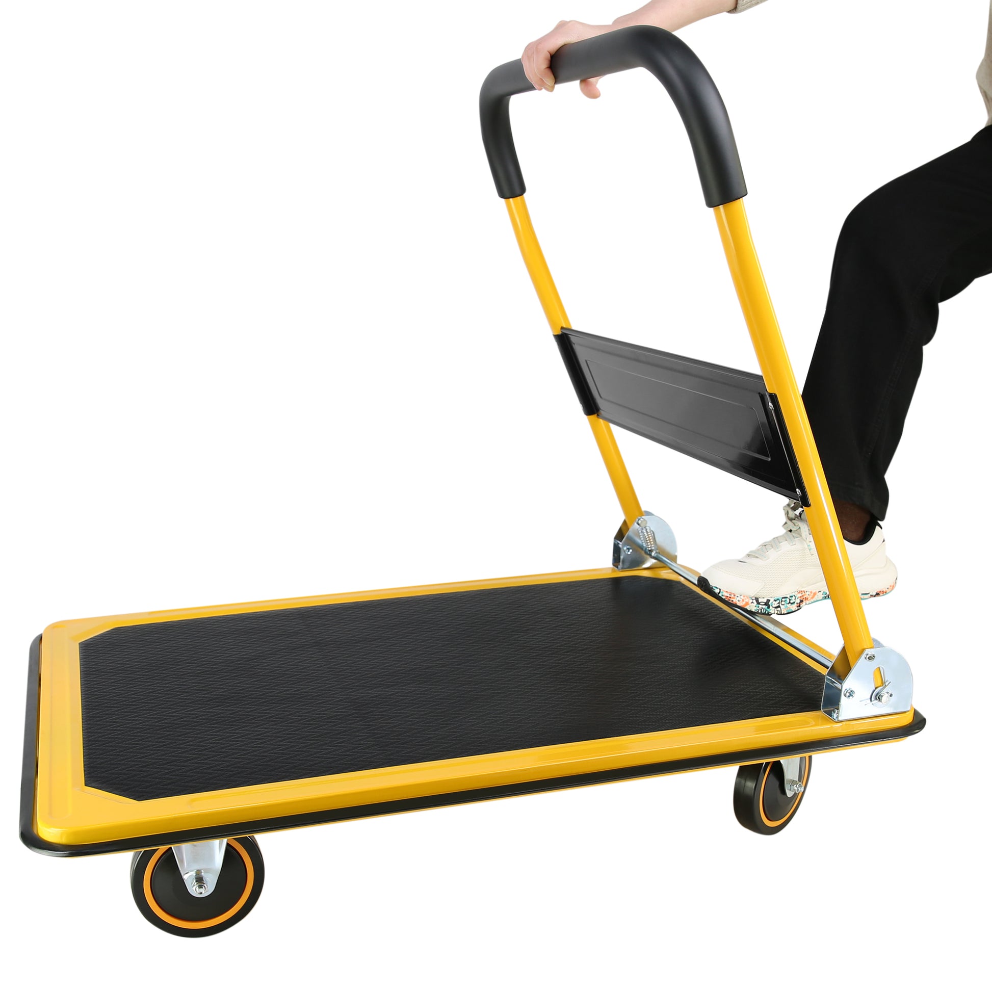 Platform Truck Hand Truck Large Size Foldable Dolly Cart For Moving Easy Storage And 360 Degree Swivel Wheels 660Lbs Weight Capacity Yellow Steel