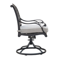 Durable Outdoor Dining Swivel Rockers With Cushions, Set Of 2, Sandstorm Antique Gray Aluminium