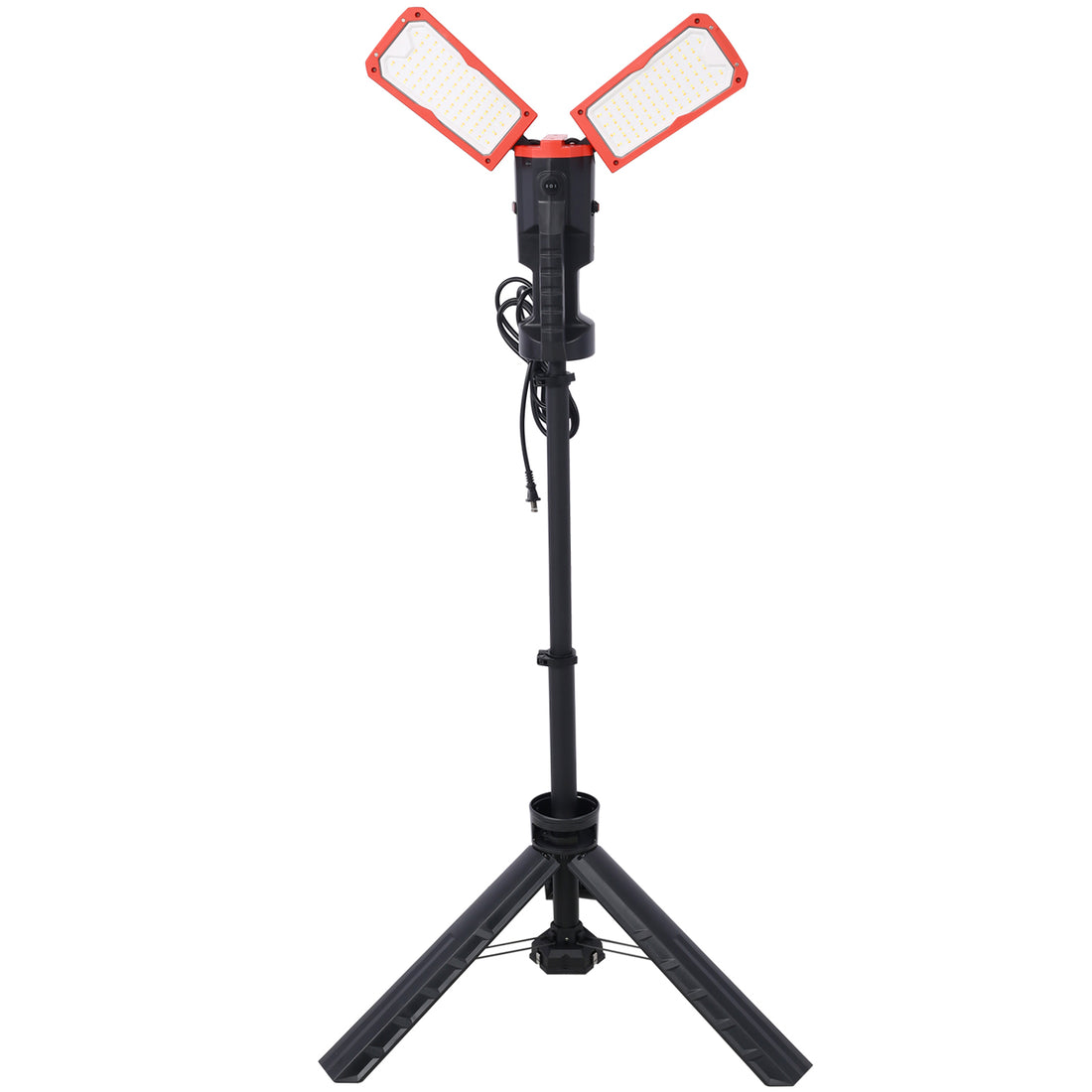 10000 Lumen 100 Watt Dual Head Led Work Light With Telescoping Tripod, Work Light With Stand Rotating Waterproof Lamps And 9 9Ft 3 Prong Power Cord 2X50W Led Worklight With Telescoping Tripod Black Red Abs