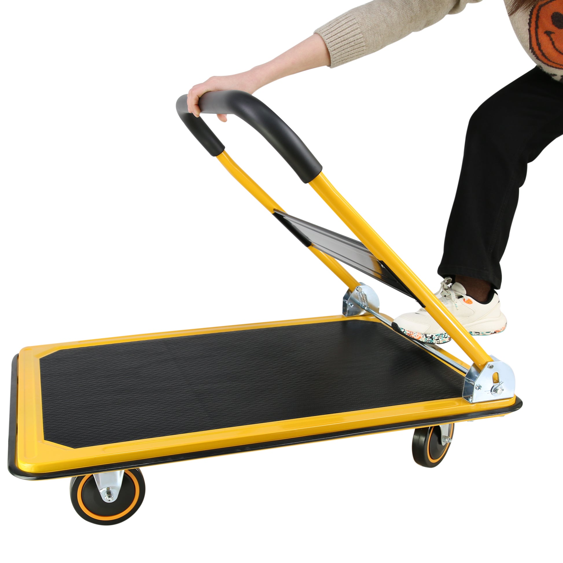 Platform Truck Hand Truck Large Size Foldable Dolly Cart For Moving Easy Storage And 360 Degree Swivel Wheels 660Lbs Weight Capacity Yellow Steel