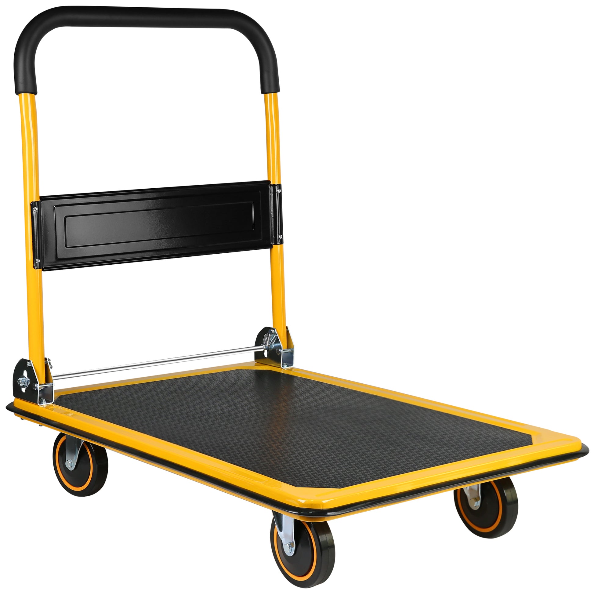 Platform Truck Hand Truck Large Size Foldable Dolly Cart For Moving Easy Storage And 360 Degree Swivel Wheels 660Lbs Weight Capacity Yellow Steel