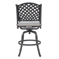 Premium Outdoor Aluminum Bar Stools With Olefin Cushions, Set Of 2, Sandstorm Antique Gray Aluminium