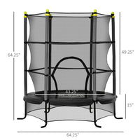 Soozier 5.3' Kids Trampoline, 64" Indoor Trampoline For Kids With Safety Enclosure For 3 10 Year Olds, Indoor & Outdoor Use, Black Black Steel